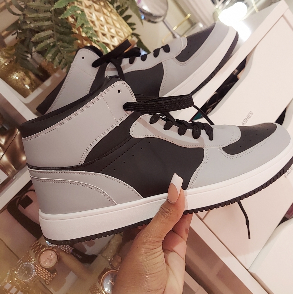 Black and Gray High-Top Sneakers
